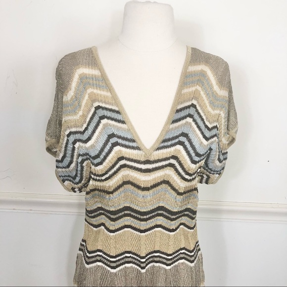 Missoni ITALY Gold striped tunic top Deep V neck - Picture 2 of 8